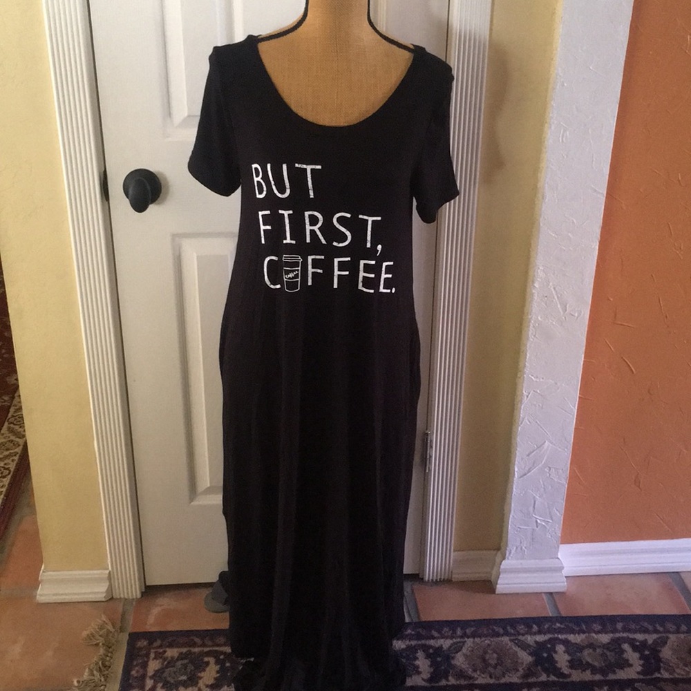 NWOT But First, Coffee T Shirt Dress with Pockets